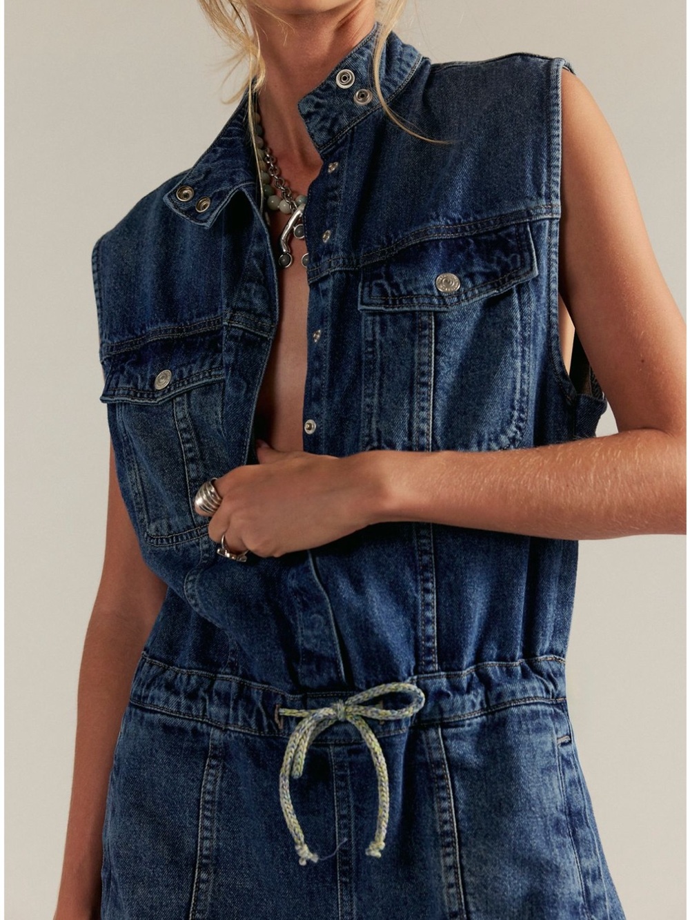 We The Free Dark Blue Denim Sleeveless Jumpsuit